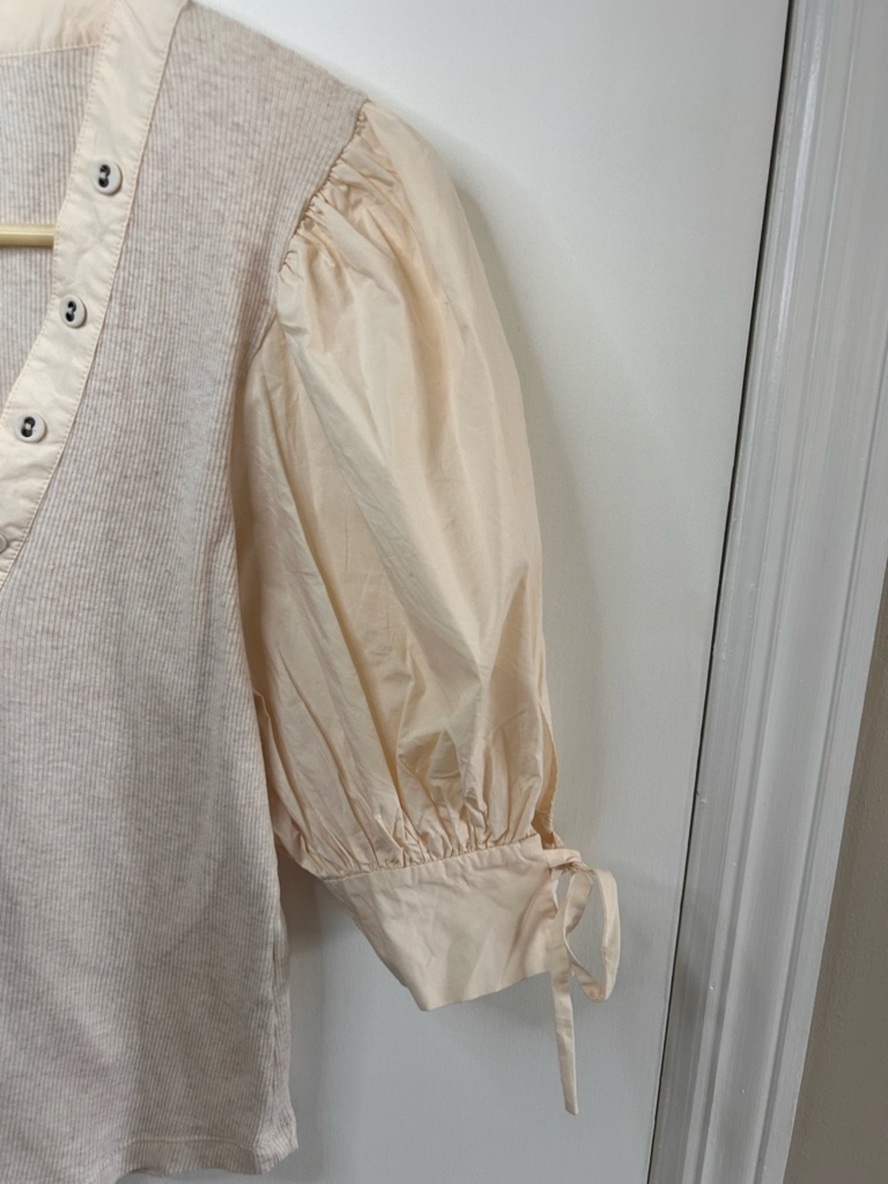 ULLA JOHNSON PIA V-NECK MELANGE RIB KNIT TOP WITH PUFF SLEEVES SIZE MEDIUM - Picture 6 of 13